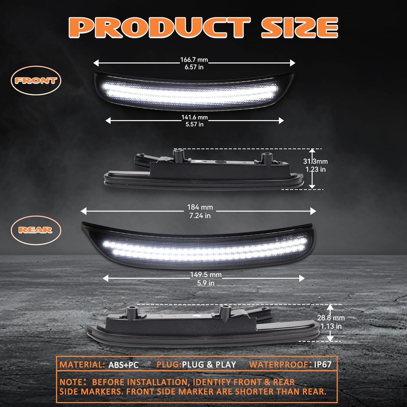 Dynamic White LED Side Marker Light Compatible with Dodge Charger
