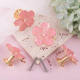 Framendino, 4 Pack Pink Flower Metal Cabinet Knobs Petal Drawer Dresser Handles for Kitchen Wardrobe Door Pull