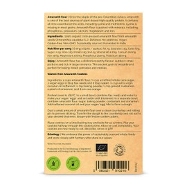 100% Organic Amaranth Flour 300g - Rich in Fibre, Protein and Minerals - Made from 100% Cold-Pressed Amaranth Grain - Vegan and Gluten-Free - Non-GMO - Recyclable Packaging