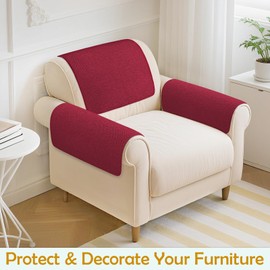 Madelegano Couch Arm Covers, Waterproof Armrest Cover for Sofa, Loveseat, Armchair, Non-Slip Recliner Arm Cover, Sofa Arm Covers, Headrest Cover, Arm Chair Covers Set of 2 (Burgundy, 24"×20")