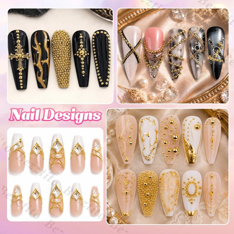Gold Caviar Beads 0.8-2mm, Nail Chains & Metal Beads Acrylic