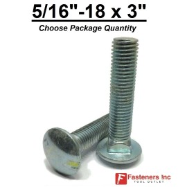 Unbranded 5/16-18 x 3" Carriage Bolts A307 Grade 2 Zinc Plated "Coach Screws" 5/16"-18 - 1