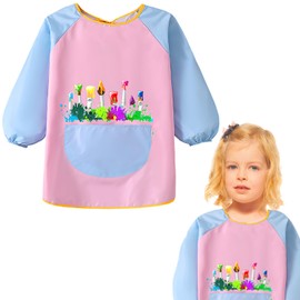 LECTNORE Kids Painting Apron Waterproof Painting Apron Long Sleeve for Kids Children's Art Smock with Pockets for Painting Cooking Eating（Style 1）