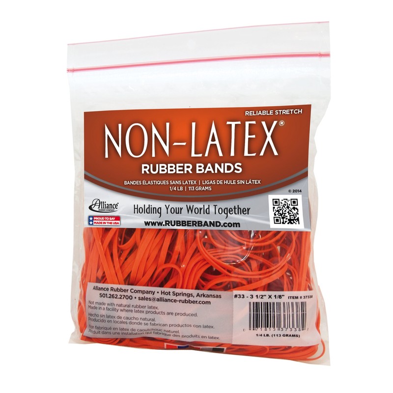 Alliance Rubber 37338#33 Non-Latex Rubber Bands, 1/4 lb Poly Bag