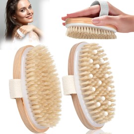 2 Piezas Cepillo Para Cuerpo, Cepillo Corporal Con Cepillo De Cerdas Naturales, Exfoliación Y Masaje, Diseño Ergonómico Para Uso Diario En Ducha Y Baño, Herramienta De Higiene Personal Para Adultos