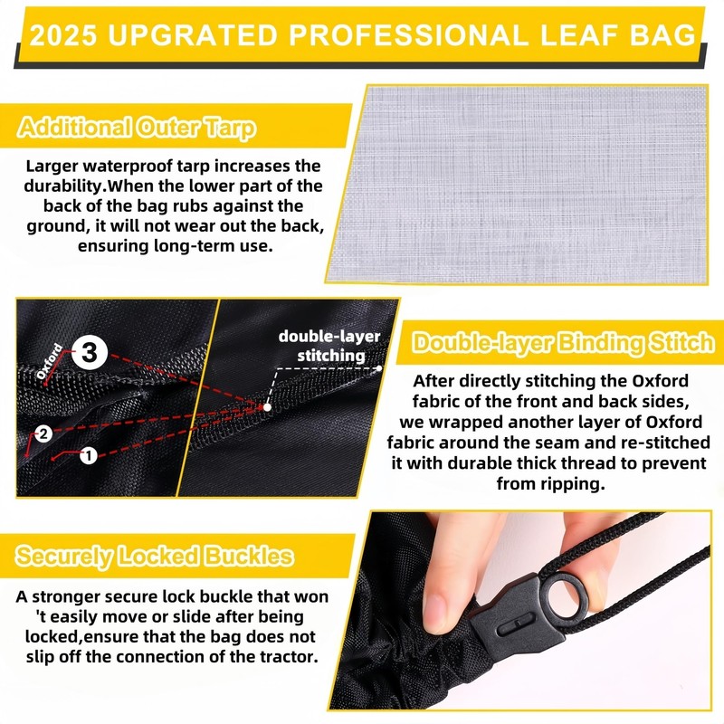 2025 Upgrated Large Lawn Tractor Leaf Bag Stitched with Tarp,Double-stitched