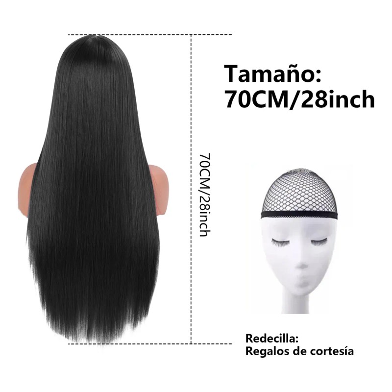 Peluca Con Flequillo Natural De Cabello Largo Y Liso