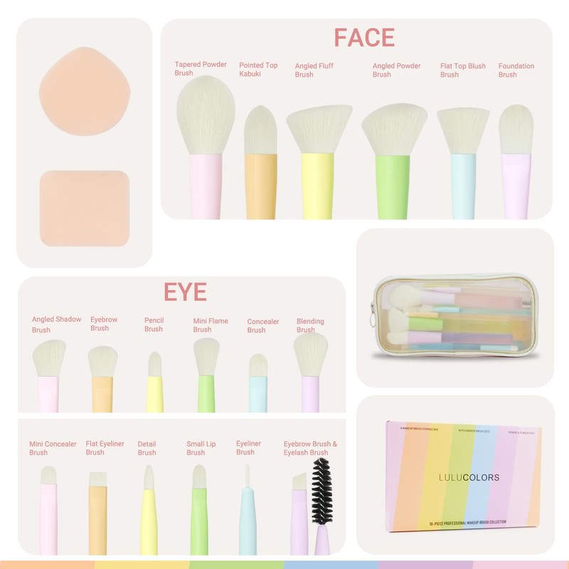 LULUCOLORS 18 Piece Makeup Set for Beginners: Travel Friendly, Soft
