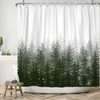 Leowefowa Forest Shower Curtain Green Misty Foggy Pine Trees Nature