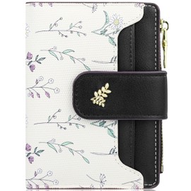 Farcauo Cute Black Flower Wallet for Women Small Kawaii Coin Purse with ID Window Lightweight and Stylish Design Compact Cash Wallet for Ladies