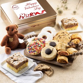 Dulcet Gift Baskets Happy Valentines Love Day Deluxe Bakery Mix of Assorted Cookies and Pastries with Decorative Teddy Bear for Women, Friend, College, Couples, Husband, Wife, Him & Her.