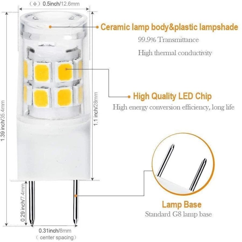 Unbranded 5x G8 LED Bulb Non-Dimmable 2.5W 17-2835SMD 3000K Cabinet
