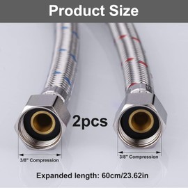 Pack of 2 Connection Hose Fitting, G3/8 x M10 Braided Stainless Steel Connection Hose, Reinforced Hose, 60 cm Tap Hose Extension for Hose, Tap, Mixer Tap