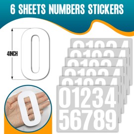 Seloom 6 Sheets 4 Inch Vinyl Mailbox Numbers Stickers Self Adhesive,Waterproof Large Address Number Decals Stickers for Outside Mailbox,Signs,Window,Door,Cars,Trucks,House,Business(White)