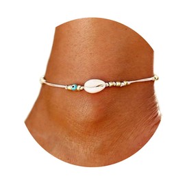 Aluinn Shell Ankle for Women Evil Eye Boho Ankle Bracelets Beaded Braided Rope Beach Gold Foot Jewelry for Women
