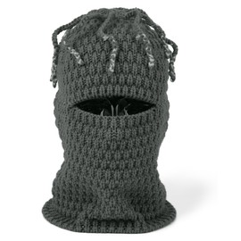 CLAPE Distressed Balaclava Balaclava with Dreadlocks Knitted Balaclava Windproof Ski Mask Men's Elastic Face Hood for Skiing Outdoor Sports Funny Balaclava, KHWB2401-Gray