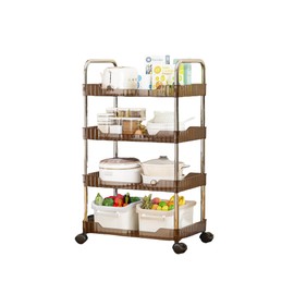 4 Tier Utility Cart Coffee, Acrylic Bathroom Cart Organizer Kitchen Organizer Rolling Storage Cart Mobile Shelving Unit Multi-Functional Shelves for Office, Kitchen, Living Room