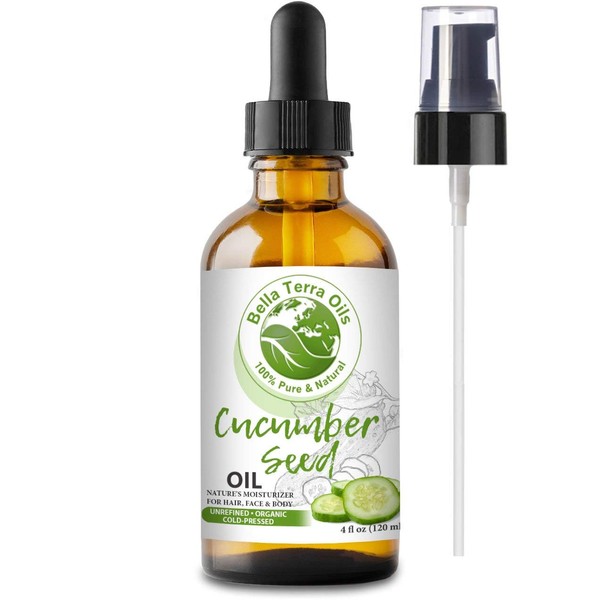NEW Cucumber Seed Oil. 4oz. Cold-pressed. Unrefined. Organic. 100% Pure. Carrier Base Oil. Hexane-free. Rejuvenates Skin. Softens Hair. Natural Moisturizer. For Hair, Skin, Nails, Stretch Marks.