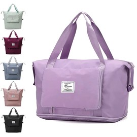 Large Capacity Folding Travel Bag, Travel Lightweight Waterproof Carry on Luggage Bags with Fixed Strap, Dry and Wet Separation Foldable Travel Duffel Bag for Sports Gym Bag (Purple)