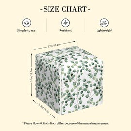 POIUBLE Leather Tissue Box Holder Green Eucalyptus Leaves Tissue Box Cover Square Waterproof Tissue Holder Organizer Modern Napkin Holder for Bedroom Dresser Night Stand Office Desk