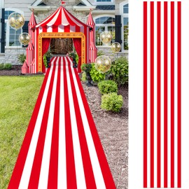 Boao 2 Pcs Carnival Circus Party Supplies Red and White Striped Aisle Runners Carnival Theme Party Floor Decor 24 in x 10 ft for Birthday Carnival Party Decorations