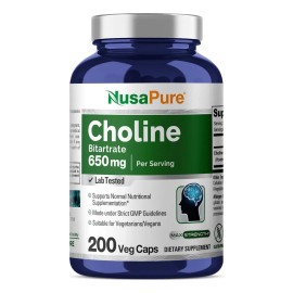 Colina Bitartrate 650mg (200 Cápsulas) Hecho En E.u. Sabor Sin sabor