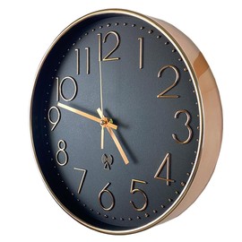 Atomic Time Analog Wall Clock | 12" Gold Plated and Polished Frame, Sets Time Automatically | Quartz Movement | Battery Operated | Classic Design (Black)