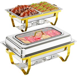 IMXSUMDA 2-Pack Chafing Dishes for Buffet with Glass Lids – 1 Full & 2 Half Pans, Stainless Steel Food Warmers for Parties with Easy-Clean & Rolled Edge, Durable Buffet Servers for Catering Birthday