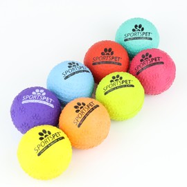 SPORTSPET Tough Bounce DIMPLE Dog Balls | 8 Pack with Mesh Bag | Tennis Ball Sized 65mm | Extra Strong Rubber Dog Balls | Dimple Design