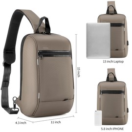 VGOAL Sling Backpack Men'S Chest Bag Shoulder Crossbody Sling Backpack for Men with USB Charging Port（Khaki）