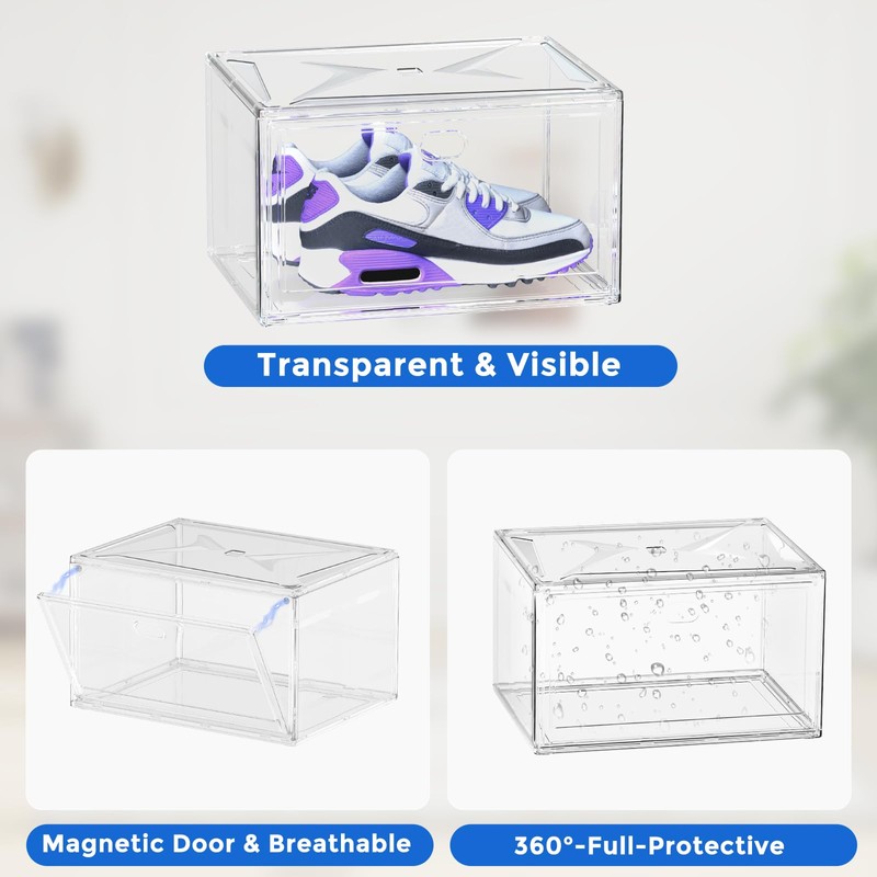 10-Pack X-Large Shoe Storage Boxes for Wardrobe, Modular Space-Saving Shoe