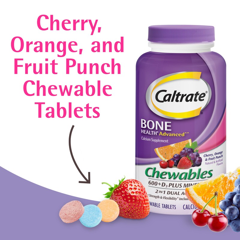 Caltrate Chewables 600 +D3 Plus Minerals Calcium and Vitamin D,