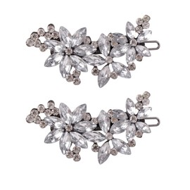 2PCS Fancy Hair Clips, Silver Rhinestone Hair Accessories, Crystal Flower Hair Clips for Bride, Rhinestone Headpiece, Women's Wedding Hair Clips, 2 Count