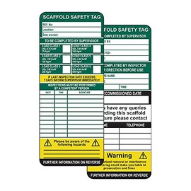 Scaffold Inspection Safety Tag Insert, Polypropylene, W75mm x H180mm, Pack of 50