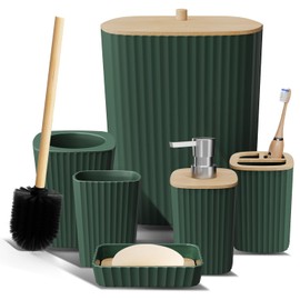 Clara Clark Bathroom Set - Hunter Green Bathroom Accessories Set, 6PC Bathroom Accessory Set, Bathroom Sets with Toilet Brush, Trash Can & Soap Dispenser