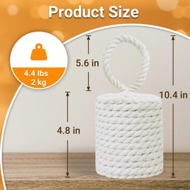 FUVLFAL 4.4LB Decorative Door Stop, Sailors Knot Rope Door Stop, Weighted Door Stopper, Nautical Heavy Doorstop for Bedroom, Living Room Door, Window Wedge, Bookend 5.6'' (Ivory Cylinder)