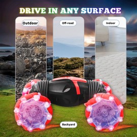 Carros de Control Remoto, RC Giratorio Car para Niños, Scale 4WD Gesture Sensor Remote Control Crawler, 2.4 GHz Transform RC Stunt Car con luz, de Doble Cara de 360° con regalo para Niños Niñas(Rojo)