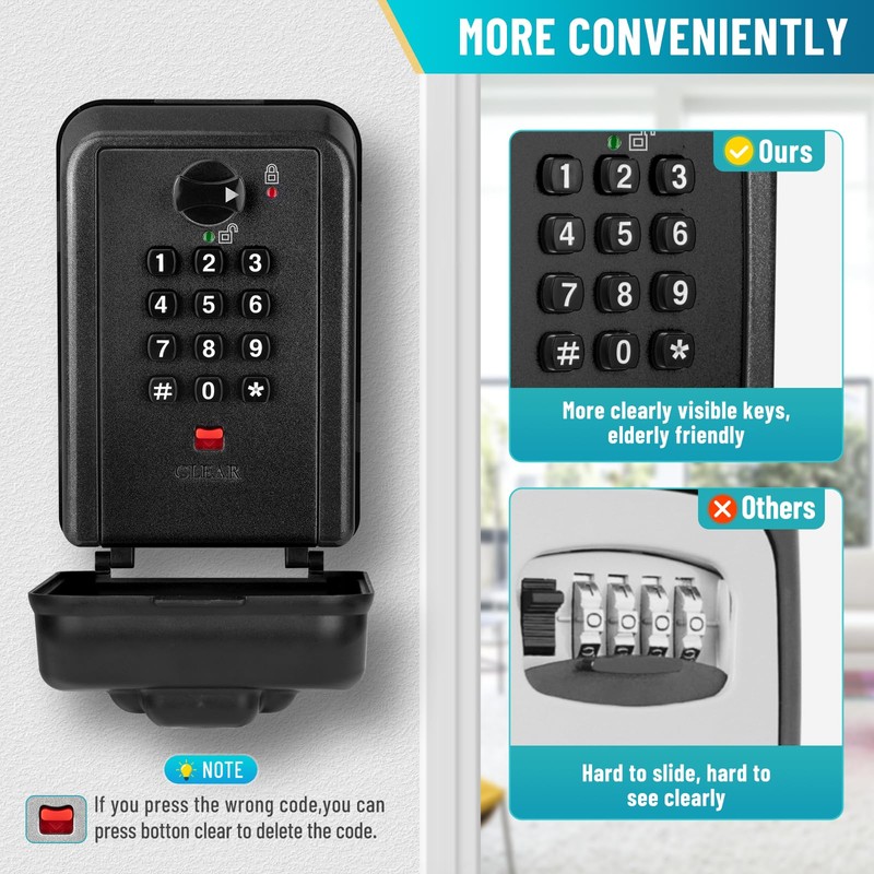 Key Lock Box with Code, Wall-Mounted LockBox for Keys with
