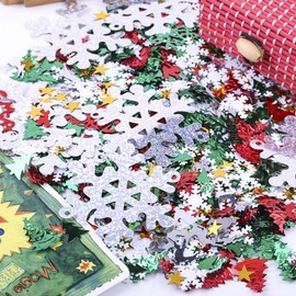 Christmas Confetti Glitter Christmas Tress Snowflake Star Metallic Sequins Table Scatter for Christmas Party Decoration, 1.6 Ounce