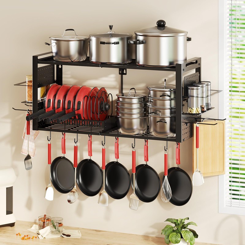 Freexployer 31 Inch Pot Rack Wall Mounted, 2-Tier Pot and