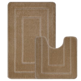 EDS 2 Piece Ichra Bath Mat Set Non Slip Ultra Soft Bathroom Mats Extra Absorbent 100% Polypropylene Toilet Mat Set Washable Toilet Rug Bathroom Accessory (MOCHA)