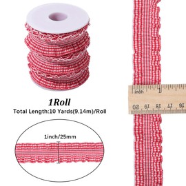 CABODYALS 10 Yards 1 Inch Red White Gingham Double Ruffle Ribbon for Crafts