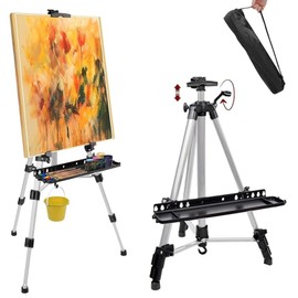 Easel Stand for Sign Metal Easel,2024 New Upgraded Model,180cm Tripod Adjustable for Painting Canvas Height 53.3 to 150cm Art Easel for Display with Carrying Bag and Brush Rest,Silver