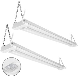 LEONLITE 4FT LED Utility Shop Light, 40W Motion Sensor Plug in Linkable Light Fixtures, 4000lm, 5000K Daylight, Suspension & Flush Mount, for Garage, Workshop, FCC, ES, ETL Certified, Pack of 2