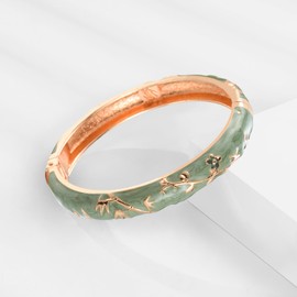 UJOY Womens Multi-Colors Cloisonne Bracelet Gold Plated Flower Enameled Hinged Cuff Bangles Jewelry Gift 55A-3PCS Green
