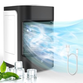 Lavpit Evaporative Portable Air Cooler, 100° Oscillating Mini Air Conditioner, 3 Speeds, 7 Color LED Lights, USB Powered, Personal Mini Fan For Bedroom Table Office Outdoors