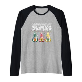 Christmas with My Gnomies Christmas elf Santa Claus Raglan Baseball Tee