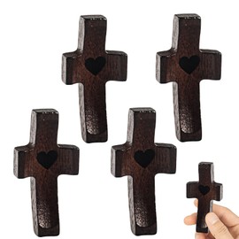 TIVUNORON Pack of 4 Small Wooden Cross, Hand Carved Love Cross Made of Wood with Hearts, Cross My Heart Thumb Cross for Prayer, Encouragement Gift for Devotional Prayers, Christening, Communion