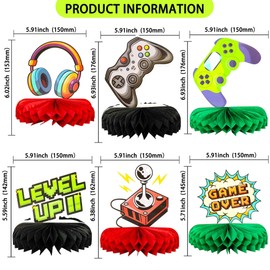 Gyufise 6Pcs Video Game Honeycomb Table Centerpiece Game On Controllers Gamepad Table Toppers Centerpieces Decor for Game Theme Birthday Party Table Decorations Supplies