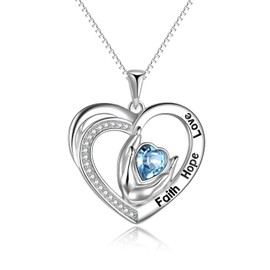 POPLYKE Valentines Day Gifts for Her Faith Hoop Love Necklace 925 Sterling Silver Heart Necklace Heart Jewelry Birthday Gifts Cubic Zirconia